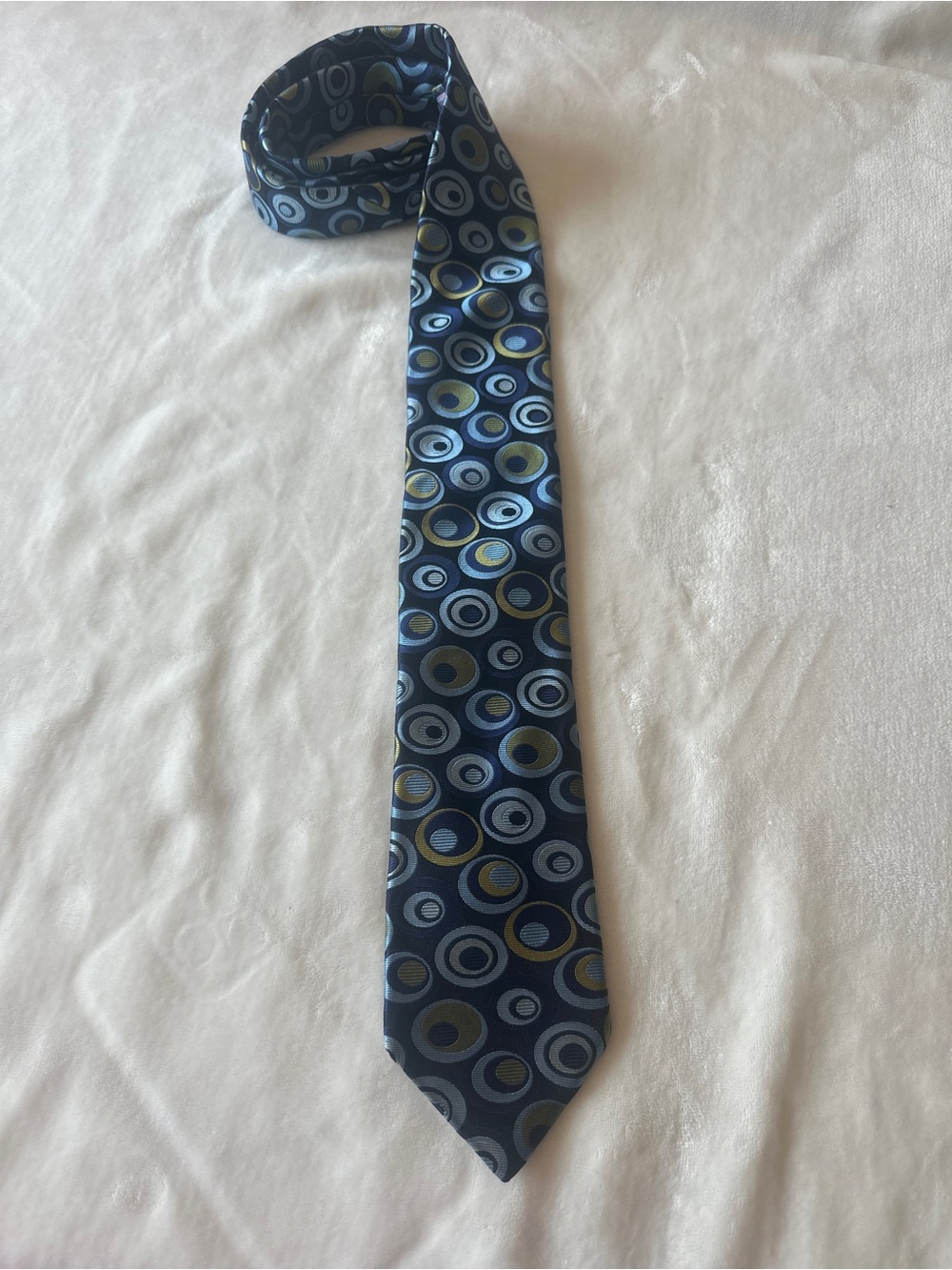 Ted Baker Men's Woven Geometric Pattern Tie Navy Blue Green Pointed